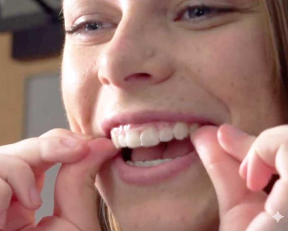 Whittier Palm Dental Fitting Dental Aligners 37788 Person fitting clear dental aligners at Whittier Palm Dental in Montebello, CA